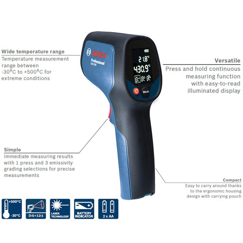 Bosch GIS 500 Professional Temperature Measuring Device Detector 30⁰c to 500⁰c for sale online 