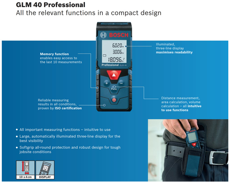Bosch GLM 40 Professional Distance Meter Features
